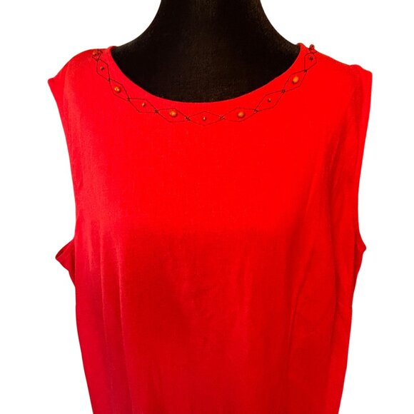 Coldwater Creek Red Sleeveless Embroidered Maxi Dress Size 20 Linen/Rayon Blend - Picture 3 of 15